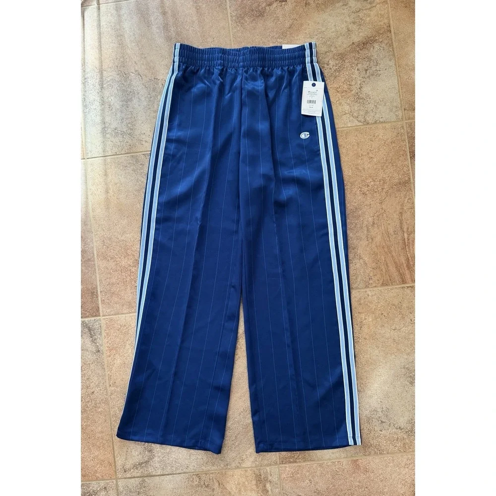 Champion Women's Game Set Match Pants~ Blue Depths Pinstripe Size L NWT